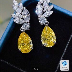 Elegant Yellow and Silver Cubic Zirconia Earrings